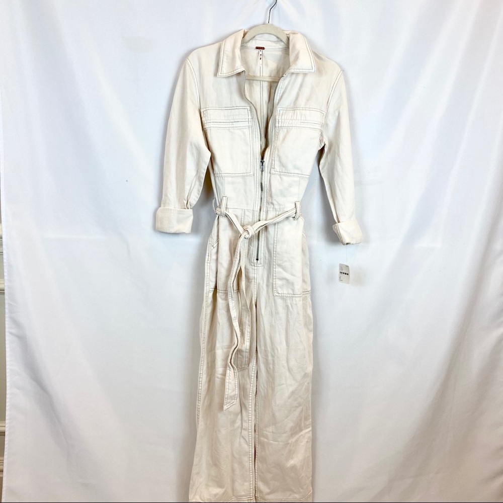 NWT Free People Charlie Coveralls Jumpsuit Ivory - Picture 3 of 13